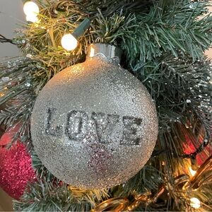 PINK Victorias Secret Large Glitter “Silver Love” 16” Round‎ Christmas Ornament